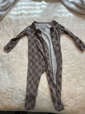Forever French Checkered Footed Pajamas - Brown & Beige